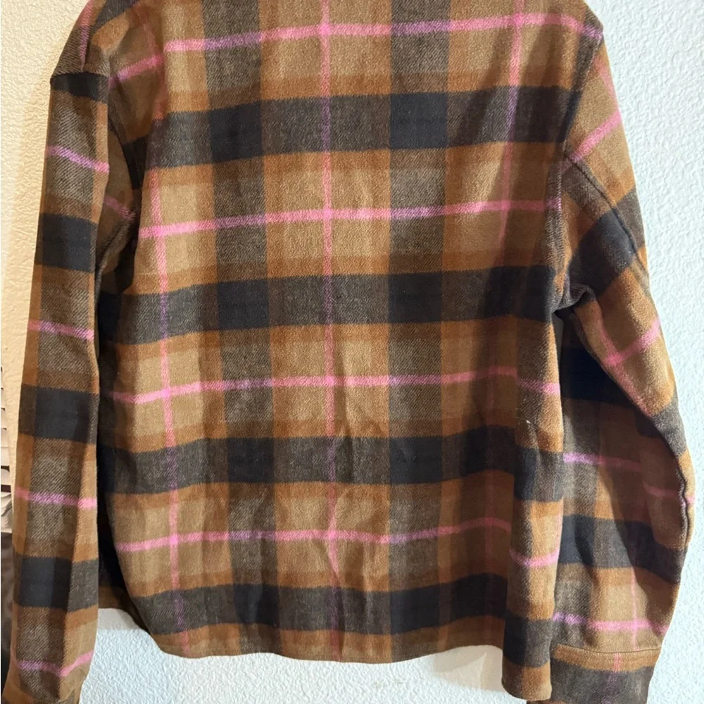 BB Dakota by Steve Madden Tan and Pink Plaid Utility Jacket - Picture 3 of 6